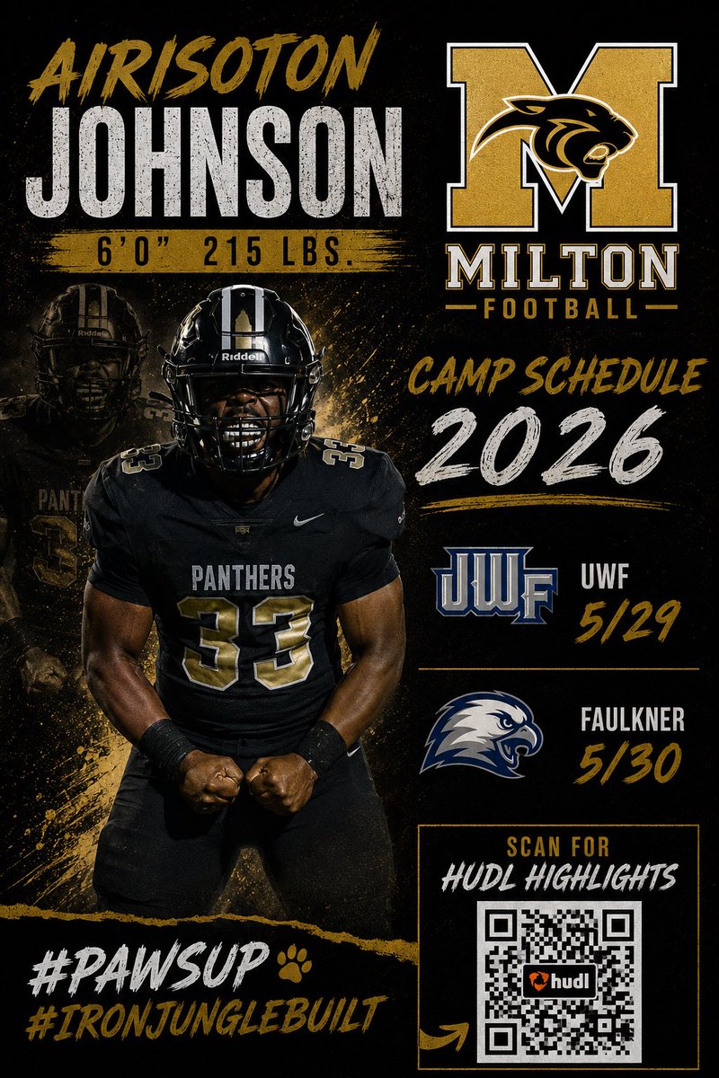 AirisotonJ's tweet photo. ‼️CAMP SEASON‼️⛺️
First two camps of the summer and MANY more to come ‼️ready to compete‼️
@Ryan_Vandervort @MiltonFL_FB @BLester1993 @CoachK_Conner @UWFFootball @FaulknerFTBL @CoachJJPerk @PrepRedzoneFL https://t.co/aJsYj0peUM
