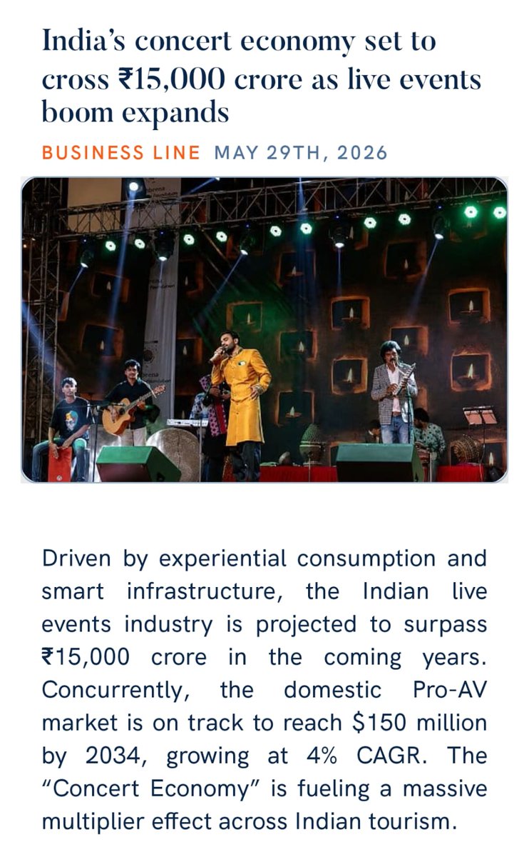 himantabiswa's tweet photo. India’s concert economy set to cross ₹15,000 crore as live events boom expands
https://t.co/iGm6SawHJ6 via NaMo App https://t.co/Ccg7aKnCOF