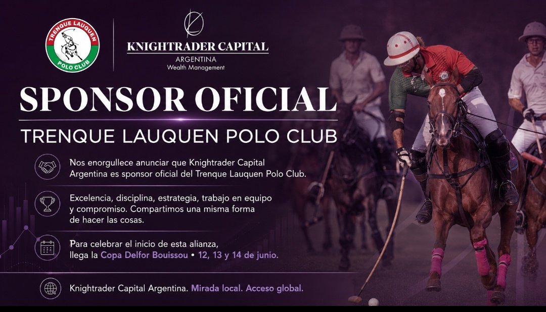 knightraderAR's tweet photo. Nos enorgullece anunciar que Knightrader Capital Argentina es sponsor oficial del Trenque Lauquen Polo Club.

Una alianza que nace de valores compartidos: excelencia, disciplina, estrategia, trabajo en equipo y compromiso.

Acompañar al polo argentino es acompañar una tradición de esfuerzo, visión y búsqueda constante de superación.

Celebramos el inicio de este camino junto al club y su comunidad en la Copa Delfor Bouissou, que se disputará el 12, 13 y 14 de junio.

Knightrader Capital Argentina.
Mirada local. Acceso global.