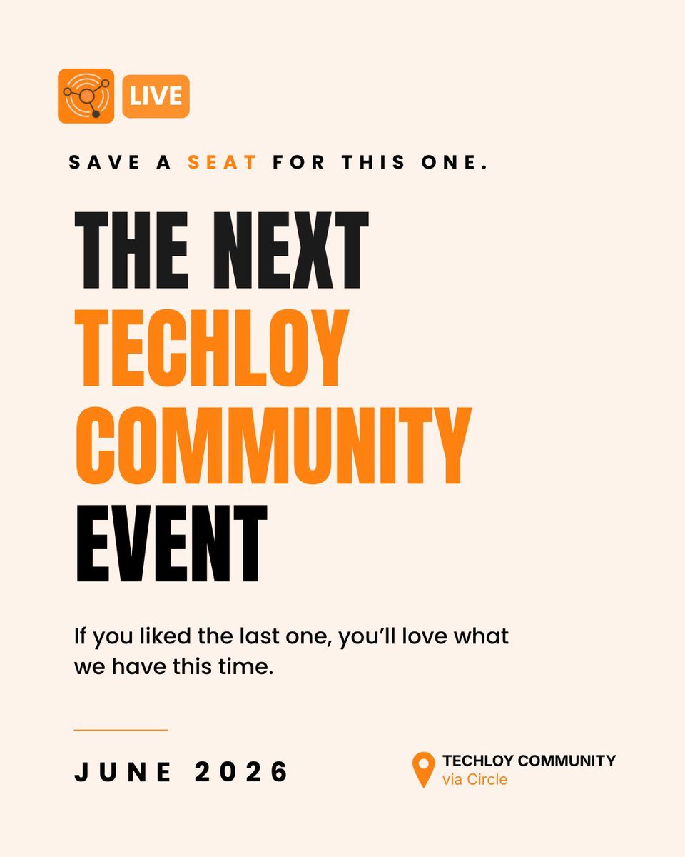 techloy's tweet photo. Something BIG is on the way!

We're getting ready for the next Techloy Community event, and trust us, this is one you'll want to save a seat for.

The conversation is coming. The speakers are staying secret (for now🤫).

Any guesses who might be joining us on stage? Drop your predictions in the comments.

Join the community here: https://t.co/hAsk8bKzvC
#Techloy #TechloyCommunity #TechEcosystem #TechFounders #TechTalent #Startups #TechCareers #Innovation