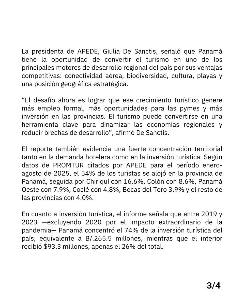 Apedeorg's tweet photo. El nuevo Informe Económico Ejecutivo Mensual de APEDE analiza cómo el sector turístico generó más de B/.6,500 millones en divisas y superó los niveles prepandemia, impulsando oportunidades para el empleo, la inversión y el desarrollo de las provincias. https://t.co/17spNXk2jA