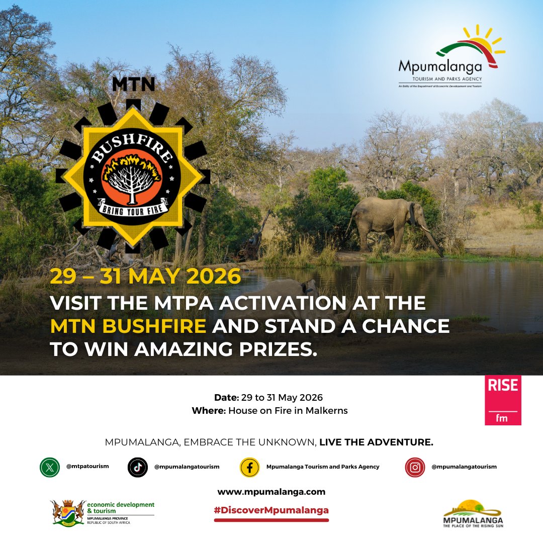 Mtpatourism's tweet photo. Finally, Mpumalanga has brought its fire to the MTN Bushfire Festival 2026 🔥. Be on the lookout out for our stand. Come get more information on things to do around Mpumalanga. We have exciting prizes to give, don't miss out👌✨️

#MTNBushfire26  #DiscoverMpumalanga https://t.co/ljbeZ2f9lX