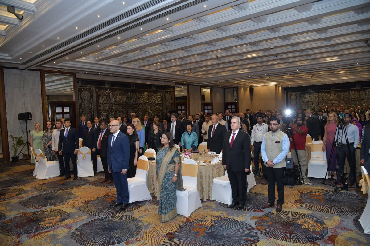 AzEmbassyIndia's tweet photo. The Embassy of the Republic of Azerbaijan to India hosted a grand celebration of the 108th Independence Day of Azerbaijan, attended by officials from the Ministry of External Affairs of India, Ambassadors and members of foreign diplomatic missions in New Delhi, and representatives from Indian businesses, academia, and the media.
A wonderful evening filled with a vibrant cultural program, soulful music, engaging conversations, delightful cuisine, and a truly warm and friendly atmosphere.
The event beautifully showcased Azerbaijan’s rich architectural heritage alongside its impressive modern urban development, reflecting the country’s unique blend of history and progress.
Our heartfelt gratitude to all our friends, colleagues and distinguished guests for making this festive evening so memorable!
#28MayIndependenceDay
#28May #MüstəqillikGünü #AzerbaijanDemocraticRepublic #Azerbaijan