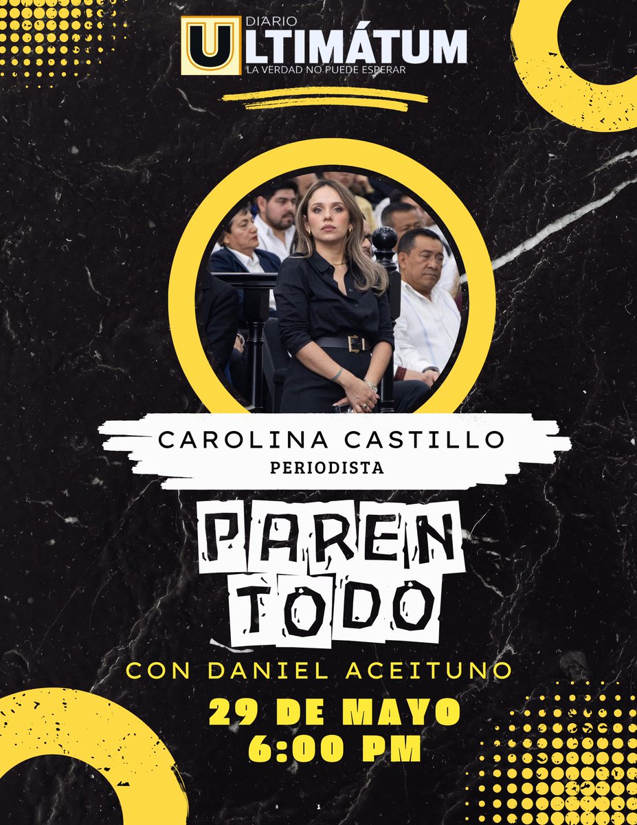 UltimatumMx's tweet photo. 🎤 ¡No te lo puedes perder! 🎶

Este 29 de Mayo a las 6:00 PM disfruta de una entrevista exclusiva con la Periodista, Carolina Castillo, en el programa “Paren Todo” con Daniel Aceituno. 

#ParenTodo #Ultimátum https://t.co/0DP7YfLzVP