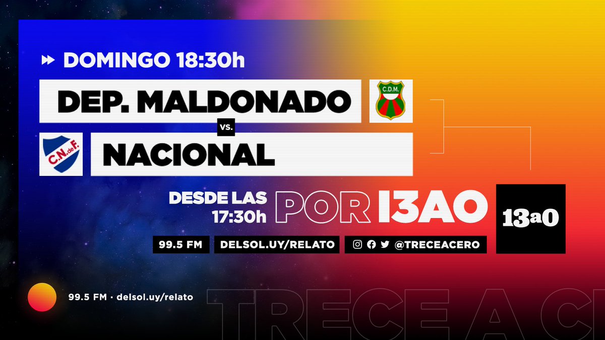DelSolUy's tweet photo. ⚽️ DOMINGO en @treceacero 
 
📲 https://t.co/rOWQpofVks
📻 99.5 FM https://t.co/IS7gw0JYEm