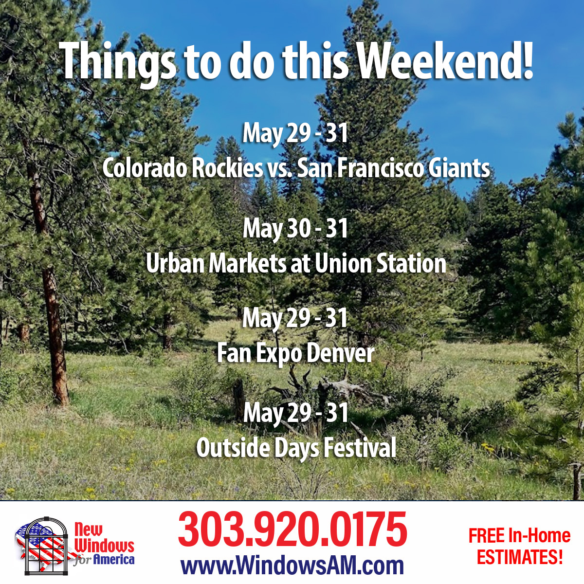 WindowsAmerica's tweet photo. We made it to Friday! Be safe, and have a great weekend!

- @Rockies vs San Francisco Giants
 - Urban Markets at @DenversStation  
- @fanexpodenver 
- @outsidemagazine Days Festival

Need NEW Windows? 303-920-0175 for a FREE ESTIMATE -https://t.co/NQ9SoCcgLh

#newwindows #tgif https://t.co/tOtTKbzjzV