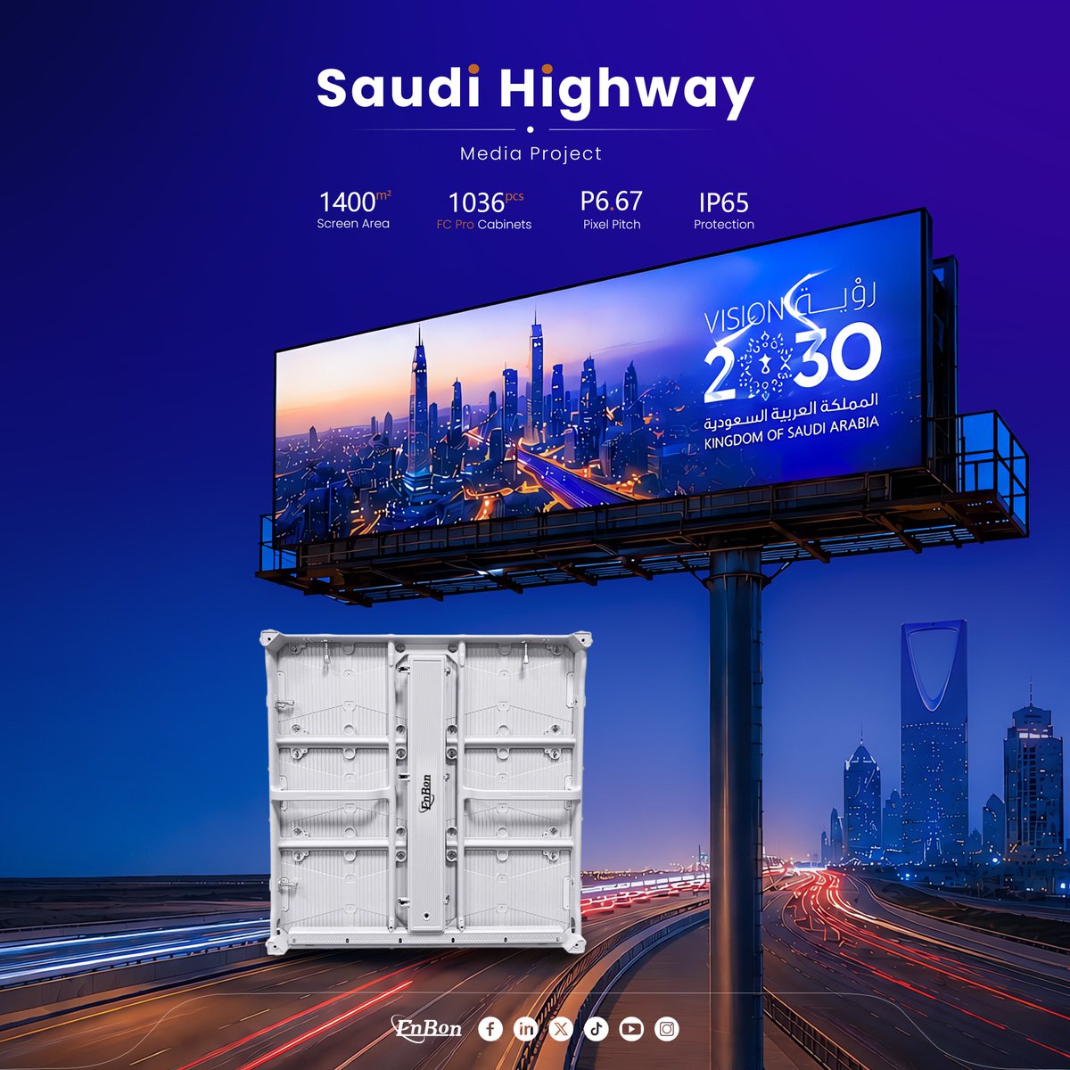 EnbonLedDisplay's tweet photo. As night falls, the highway illuminated by FC Pro resembles a glowing silk ribbon, connecting the city with the future. Enbon demonstrates its strength: under the Belt and Road Initiative, Chinese display technology, with its superior quality and innovative approach, is becoming the most dazzling light in global infrastructure construction.

#EnbonGroup #LEDDisplay #LEDScreen #LEDWall
#LEDVideoWall #StageLED #PixelPitch