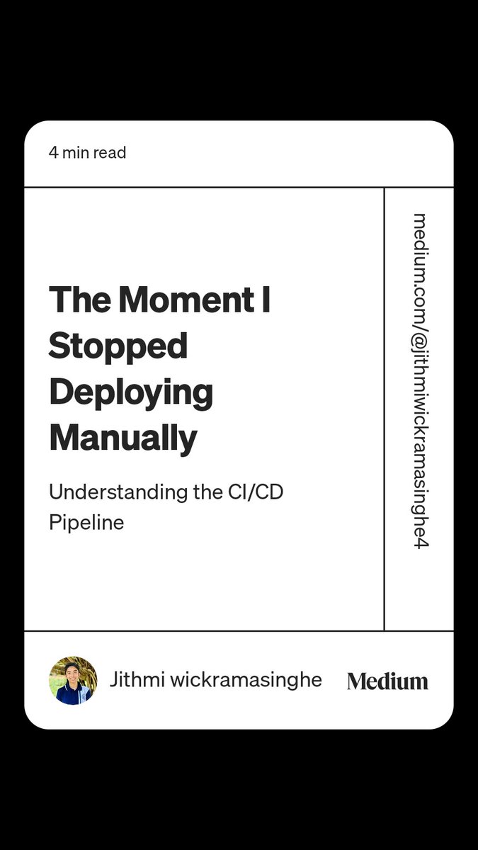 Jithmi_Wick's tweet photo. Read “The Moment I Stopped Deploying Manually“ by Jithmi wickramasinghe on Medium: https://t.co/JsUtKD4EJe https://t.co/lzXwjQMVjU