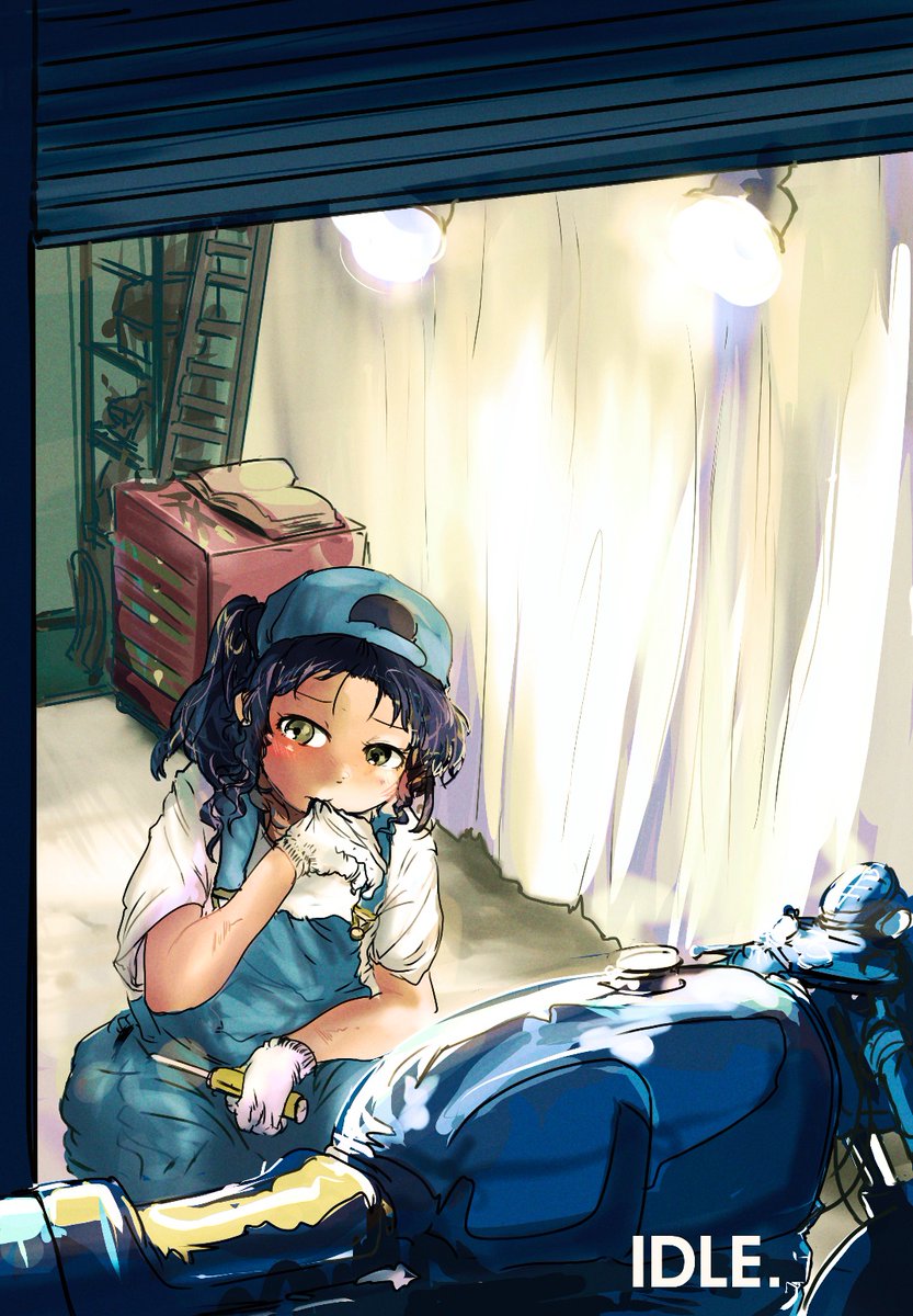 THX_works's tweet photo. #今月描いた絵を晒そう　看板娘の蓮乃と、IDLE.garage supplyという架空ガレージブランドの一次創作を少しずつ描いています。 https://t.co/sRMqm6fRzW