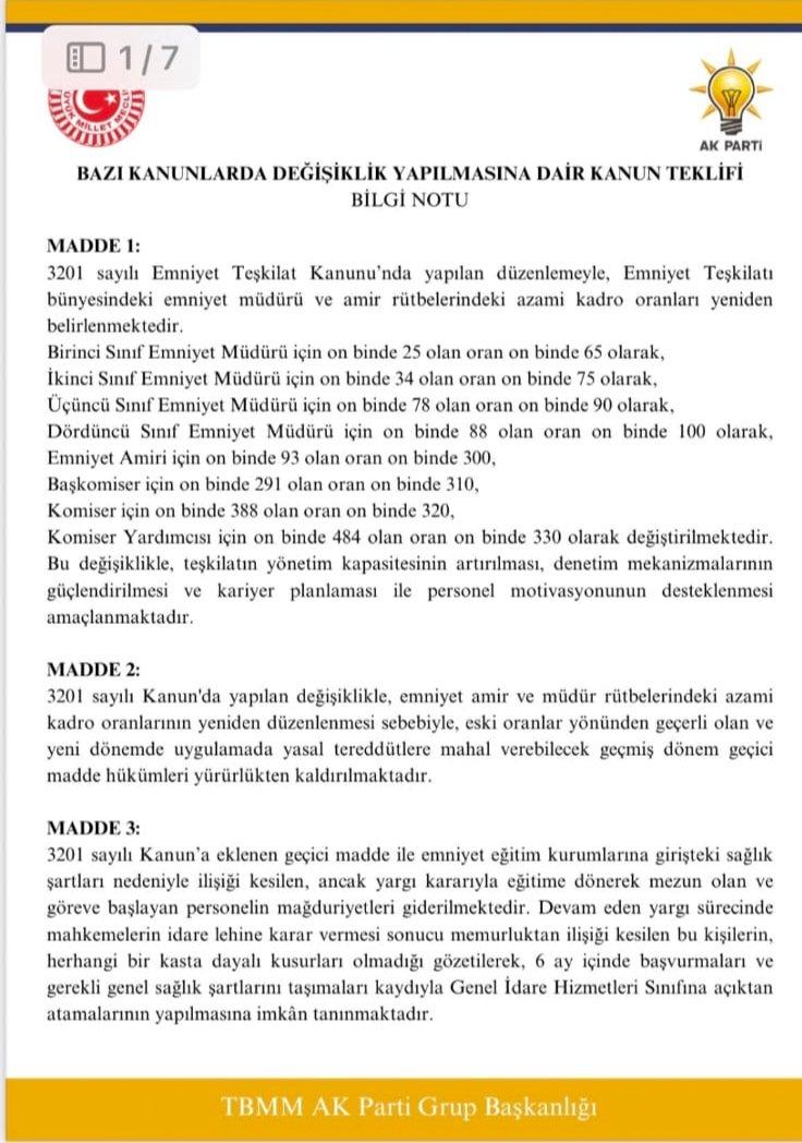 ahmetxaksoz's tweet photo. Değerli Meslektaşlarım;

14 Mayıs 2025 tarihinde İçişleri Bakanlığı/Emniyet Genel Müdürlüğü tarafından hazırlanan bir taslak olduğunu paylaşmıştım. 

Geçen sene hazırlanan bu taslak içinde Devlet Memurlarına Ödenecek Zam ve Tazminatlar mevzuatı doğrultusunda Emniyet Personeli için "İş Güçlüğü, İş Riski, Temininde  Güçlük ve Mali Sorumluluk Zammı " kaleminin 12.000 ila 17.000 TL artışı söz konusuydu ama maalesef o günden bu yana gerçekleşmezken, rütbe terfi düzenlenmesi TBMM Başkanlığına 22 Mayıs 2026 tarihinde kanun teklifi olarak sunulmuş, ihtisas komisyonlarında görüşülüp oylama, onaylama ve Resmi Gazetede yayınlanmasıyla yürürlüğe girecektir. Bir aksilik olmazsa 1 Temmuz 2026'da TBMM tatile girmeden kesinleşir diye düşünüyorum.

24 Mayıs 2025 tarih itibariyle başlayan ve milyonlarca tweet ile hala devam eden tweet etkinlikleri ile  Polis mesai şartlarının düzenlenmesi,maaşının artırılması (Jandarma maaş ile eşitlenmesi) talebi ise maalesef hala gerçekleşmemiştir.

19 Kasım 2025 tarihinde Eski Bakan Sn Ali Yerlikaya mesai ve maaş düzenlenmesine dair konuşmuştu.25 Aralık 2025 tarihinde ise aynı konular üzerine açıklamalarda bulunmuştu.

İçişleri Bakanımız Sayın Mustafa Çiftçi'de ilkin 25 Nisan,sonra 8 Mayıs 2026 tarihinde 12/36 mesai ve Fazla Çalışma Ücreti ödenmesi üzerine açıklamalarda bulunmuştu.

Son 1 seneden beri Devlet Memurlarına Ödenecek Zam ve tazminat iyileştirmesi taslağı konusundan sonra, Jandarma ile maaş eşitlemesi açıklaması ve son olarak fazla çalışma ücreti konusu ise belirsizliğini koruyor. 

Emniyet personeli için geri kalan Haziran, (Temmuz, Ağustos, Eylül aylarında TBMM tatile giriyor) Ekim, Kasım, Aralık aylarında mali kazanıma dair kanun teklifi olur mu ? 1937 model Emniyet Teşkilatı Kanunu yerine 2026 model Polis Meslek Kanunu olur mu? 

Mesainin kanunlaşması, tazminat iyileştirmesi, fazla çalışma ücreti, toplu sözleşme ve sendika hakkı düzenlenmesi, atama vb konularda bu seneden için önümüzde 7 ay kaldı. Bu 7 ayı dilekçelerle, davalarla ve TBMM'de kanun tekliflerinin verilmesi  mücadelesi ile geçirmemiz gerekiyor. Somut gerçekler somut talepler ile başarı ve kazanım içinde olmalıyız.

En somut 2 gerçeğimiz ise Fazla Çalışma Ücreti ve Sendika Hakkı (Toplu Sözleşme) olmalıdır diye düşünüyorum.

50 sorun yerine net iki sorunu sürekli olarak gündemde tutmalıyız. Çünkü sendika ve toplu sözleşme olmadığı için 14 yıldan bu yana sosyal ve mali kayıplar yaşamaya devam ediyoruz.

#PolisHakları 
#FazlaÇalışmaÜcreti 
#PoliseSendika