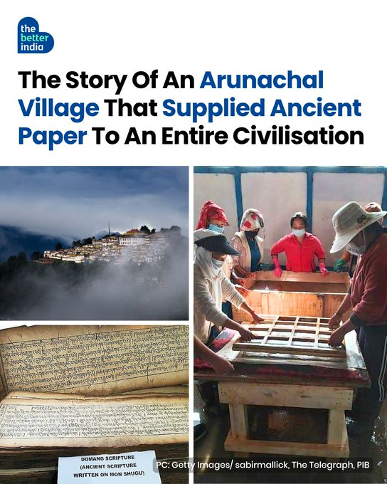 AbiemaLisham's tweet photo. India’s 1,000-year-old secret: Mon Shugu!
The Monpa community in Tawang, #ArunachalPradesh crafts this ultra-durable handmade paper from Daphne bark. 
Once exported to Tibet, Bhutan &amp; monasteries for sacred texts &amp; prayer flags. 
Now making a beautiful comeback! 
#MonShugu https://t.co/tqpbvZWTCs