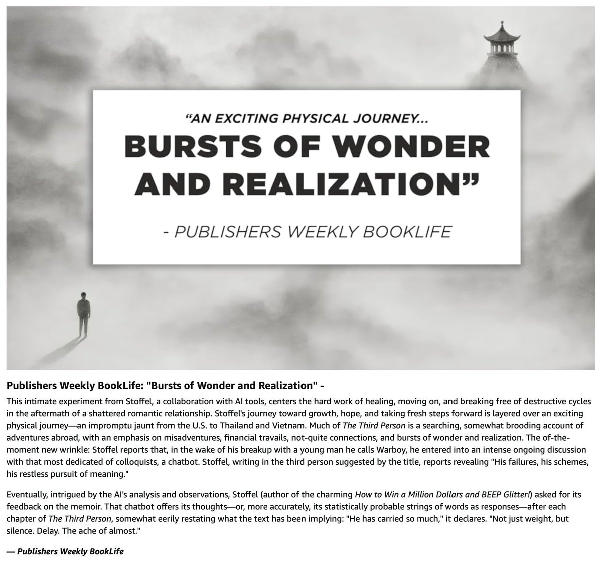 lucasstoffel's tweet photo. The Third Person the reviews are in! #booklife #books #buddhism #ai Launching June 1st. https://t.co/N21QwuuaUv