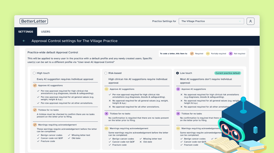 BetterLetter_AI's tweet photo. Introducing our newest feature - Approval Controls ✔

Practice admins can now assign different approval profiles to users based on their coding proficiency, tailoring the level of AI interaction each user has. 

Read more in our latest article: https://t.co/6pMOjOGyhM https://t.co/EaR8chK57o