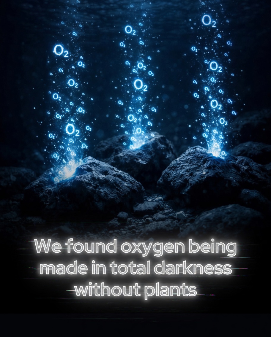 Rainmaker1973's tweet photo. A groundbreaking discovery has challenged one of biology’s fundamental assumptions: oxygen can be produced without sunlight or photosynthesis.

Researchers working in the Clarion-Clipperton Zone — a vast, remote region of the Pacific Ocean floor between Hawaii and Mexico, lying about 3 miles (5 km) deep, have documented oxygen being generated in complete darkness. This area is far beyond the reach of sunlight, where photosynthesis was previously thought to be the only source of oxygen on Earth.

The oxygen appears to come from potato-sized polymetallic nodules scattered across the seafloor. These mineral formations, rich in cobalt, nickel, copper, and manganese, may function like natural “geo-batteries.” When the nodules touch each other or interact with seawater, they can generate small electrical voltages capable of splitting water molecules through a process similar to electrolysis, releasing oxygen as a byproduct.

This phenomenon, dubbed “dark oxygen,” was observed during benthic chamber experiments where oxygen levels rose significantly instead of declining as expected from biological respiration.

The finding is particularly significant because roughly half of Earth’s oxygen is produced by marine photosynthetic organisms. This new source suggests additional mechanisms may support life in the deep ocean.

The discovery also raises urgent environmental concerns. The same polymetallic nodules targeted for deep-sea mining to supply metals for batteries and green technologies may play a critical role in oxygen production and supporting fragile abyssal ecosystems. Removing them could have unknown consequences for biodiversity in one of Earth’s least explored environments.

[Sweetman, A.K., Smith, A.J., de Jonge, D.S.W. et al. (2024). Evidence of dark oxygen production at the abyssal seafloor. Nature Geoscience. DOI: 10.1038/s41561-024-01480-8]