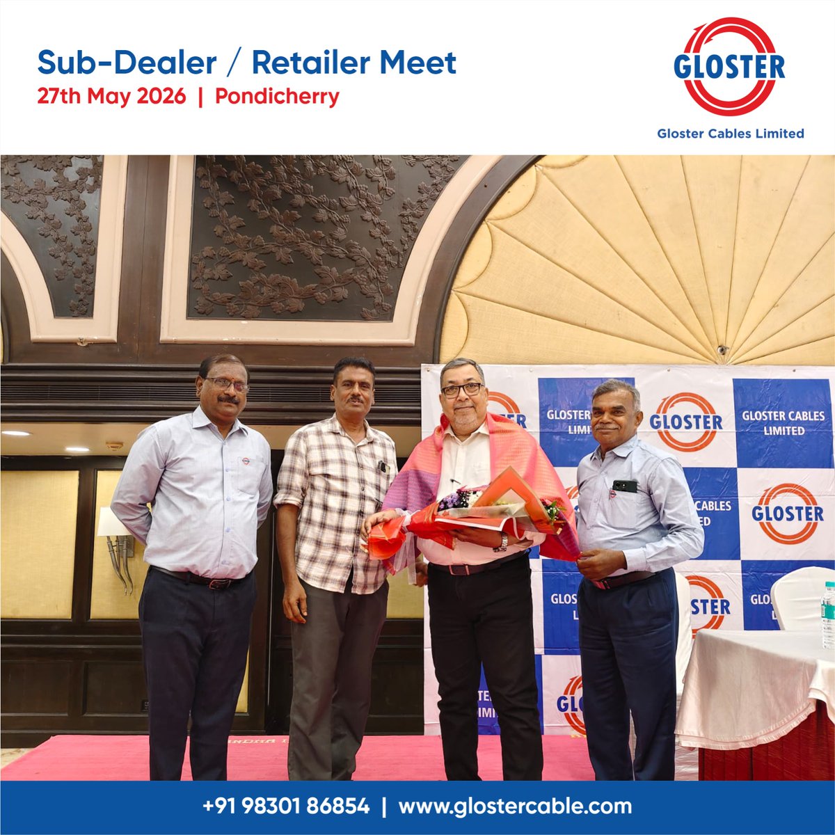 apmodi's tweet photo. The Gala sub-dealer &amp; retailers meet was organised jointly by Gloster Cables Ltd &amp; our local distributor Suryaoli Solar in Anandha Inn Convention Centre at #Pondicherry on 27th May 2026.
The meeting was followed by Cocktail and Dinner.

#GlosterCables #cablesandwires https://t.co/pVqZYUt6el