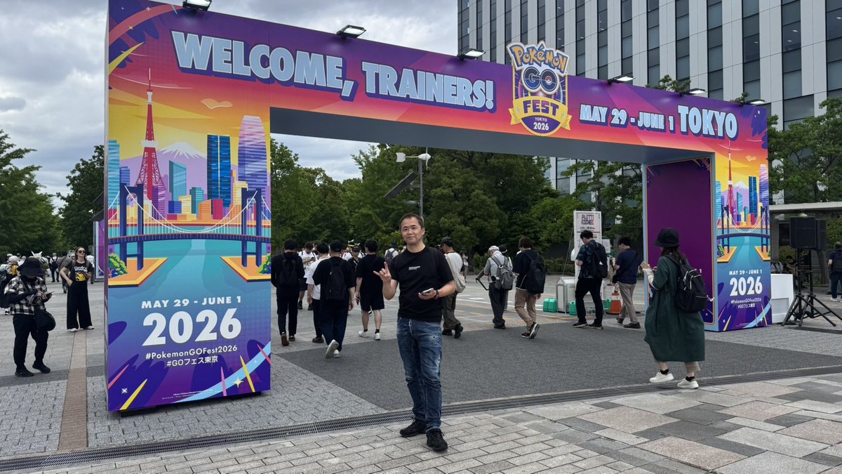 Junichi_Masuda's tweet photo. ポケモンGO Fest 2026 に行ってきたよ！
会場はたくさんのトレーナーで盛り上がってたよ！
物産展もあって、お台場全体がお祭りみたいな雰囲気で楽しかった！
みんなもぜひ遊びに行ってみてね！ https://t.co/DEoV7yDQXR