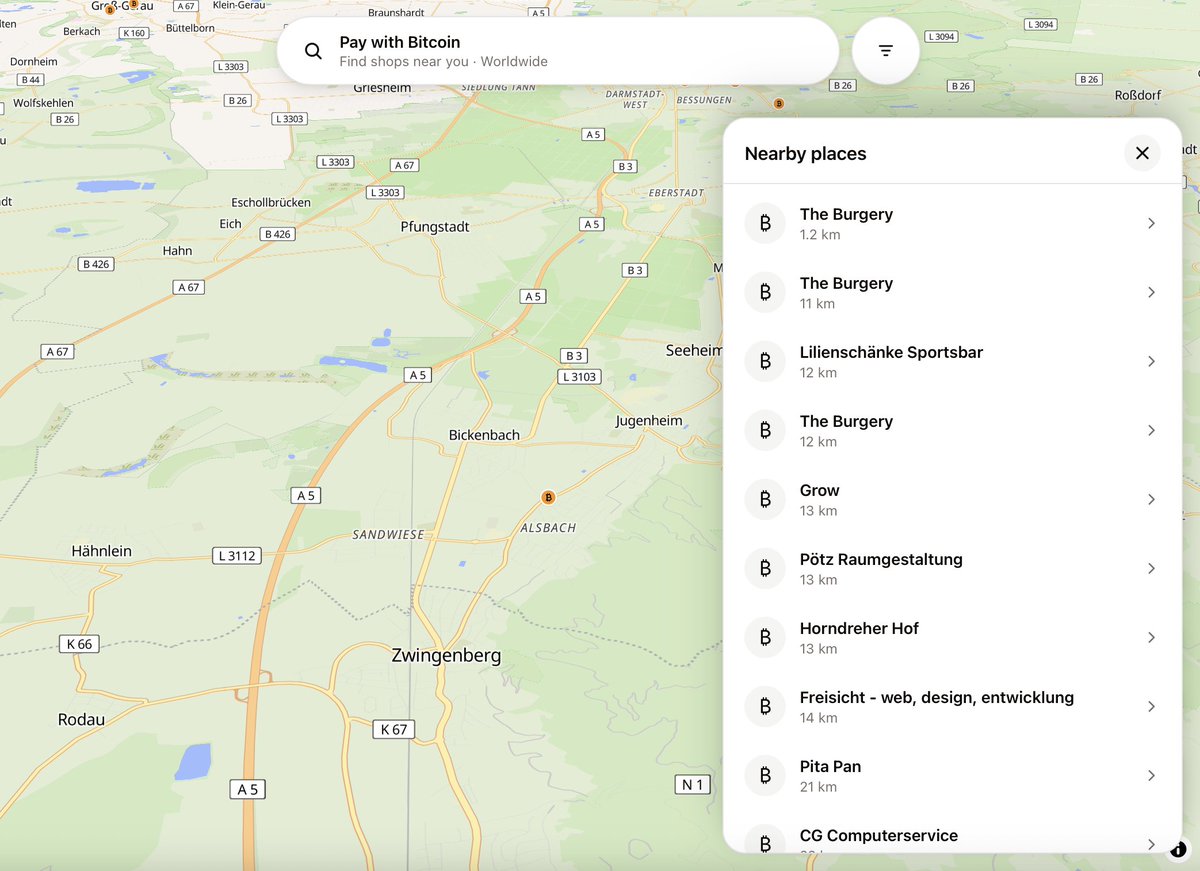 DrShift3's tweet photo. Nearby Feature is what you need to see fast where to spend your sats.
#BitcoinMap https://t.co/3mE4oBigMH