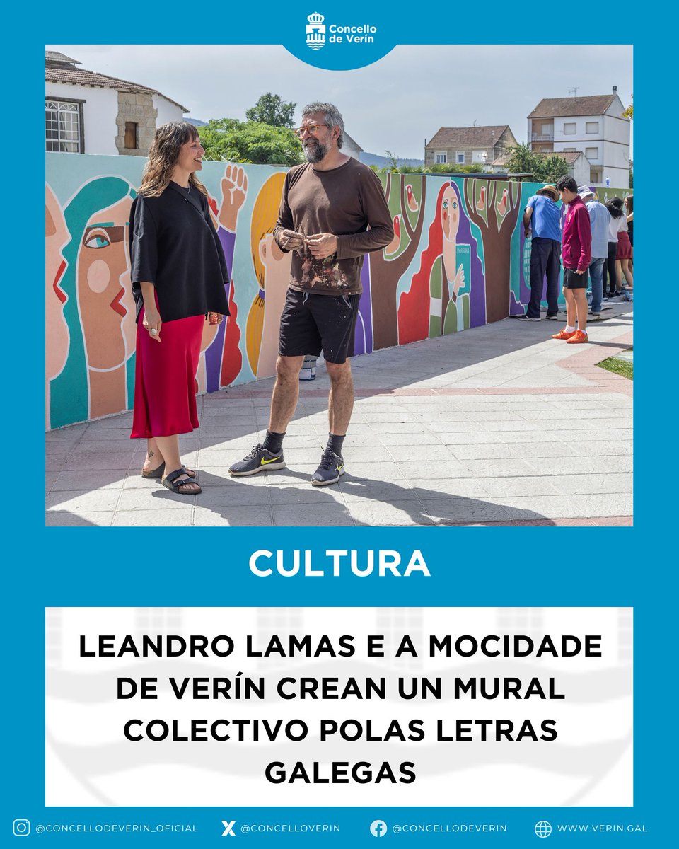 concelloverin's tweet photo. Mural de Leandro Lamas
🎨 Xa está rematado o mural colaborativo de Leandro Lamas en Verín, unha obra creada coa participación de alumnado dos sete centros educativos da vila no marco das #LetrasGalegas. https://t.co/tlY4hqNGmU