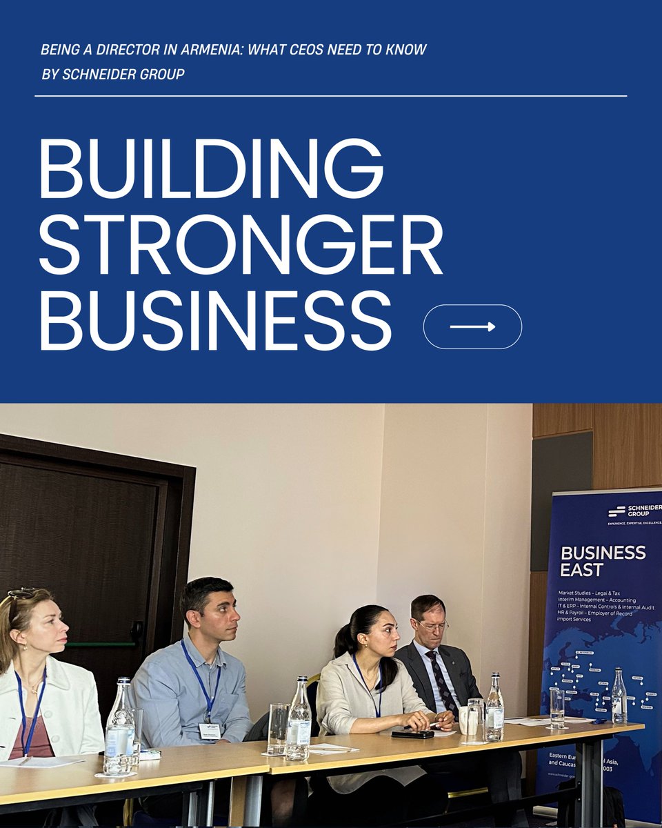 EBA_Armenia's tweet photo. The European Business Association Armenia was pleased to participate in the exclusive executive meeting, "Managing Tax, Legal &amp; Governance Risks in Practice: Being a Director in Armenia – What CEOs Need to Know," organized by our partner, SCHNEIDER GROUP. https://t.co/RrtV0gTybo
