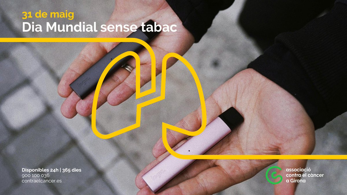 ContraCancerGIR's tweet photo. Avui és el #DiaMundialSenseTabac   
👉Un dia per recordar que deixar de fumar és possible i que no cal fer-ho sol.
A l’Associació Contra el Càncer t’acompanyem en el procés amb suport professional i gratuït. Fes el primer pas avui 💚#quenotevendanhumo https://t.co/y62koPWiQJ