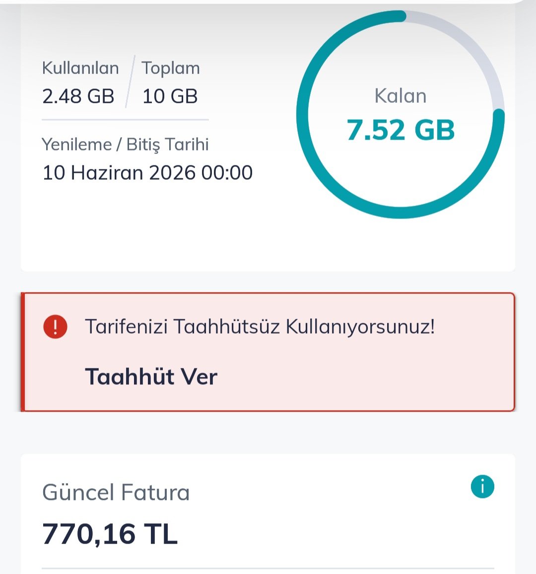 celiknurcan3's tweet photo. 10 GB internet kullanıyorum, faturam 770 TL olmuş. @TurkTelekom müşterileri, siz benzer kullanım için ne kadar ödüyorsunuz? Daha uygun tarife kullananlar tavsiye verebilir mi https://t.co/jMphD7Eswq
