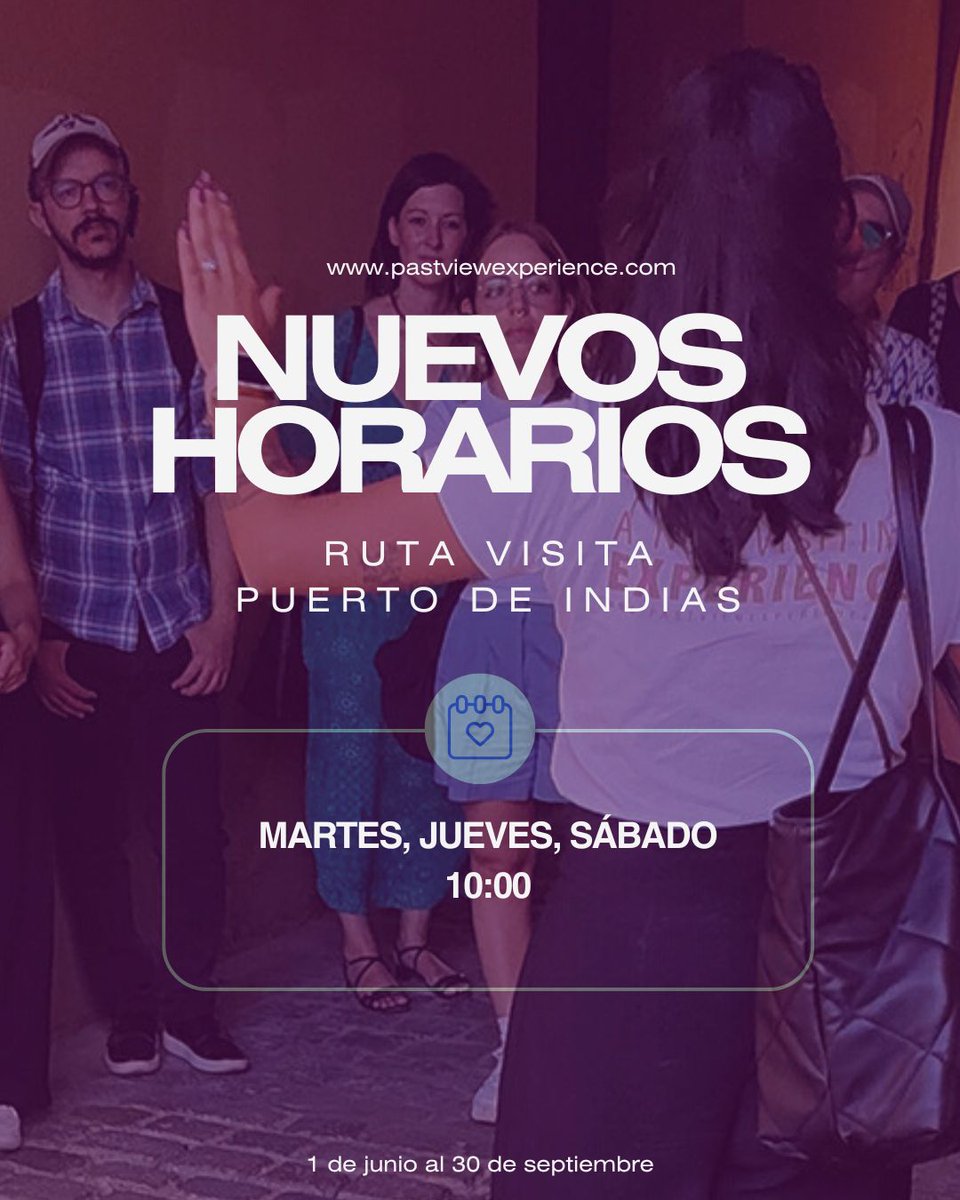 PastView's tweet photo. 📢 Cambio de horarios en nuestras rutas
Del 1 de junio j al 30 de septiembre  nuestras rutas tendrán nuevos horarios:

🕒 Ruta Past View Sevilla
Lunes, miércoles, viernes y sábado → 10:30 / 20:15
Martes, jueves y domingo → 10:30 

🕒 Ruta Past View Magallanes–El Cano
Todos los días → 13:00

🕒 Ruta Visita Puerto de Indias
Martes, jueves y sábado → 10:00