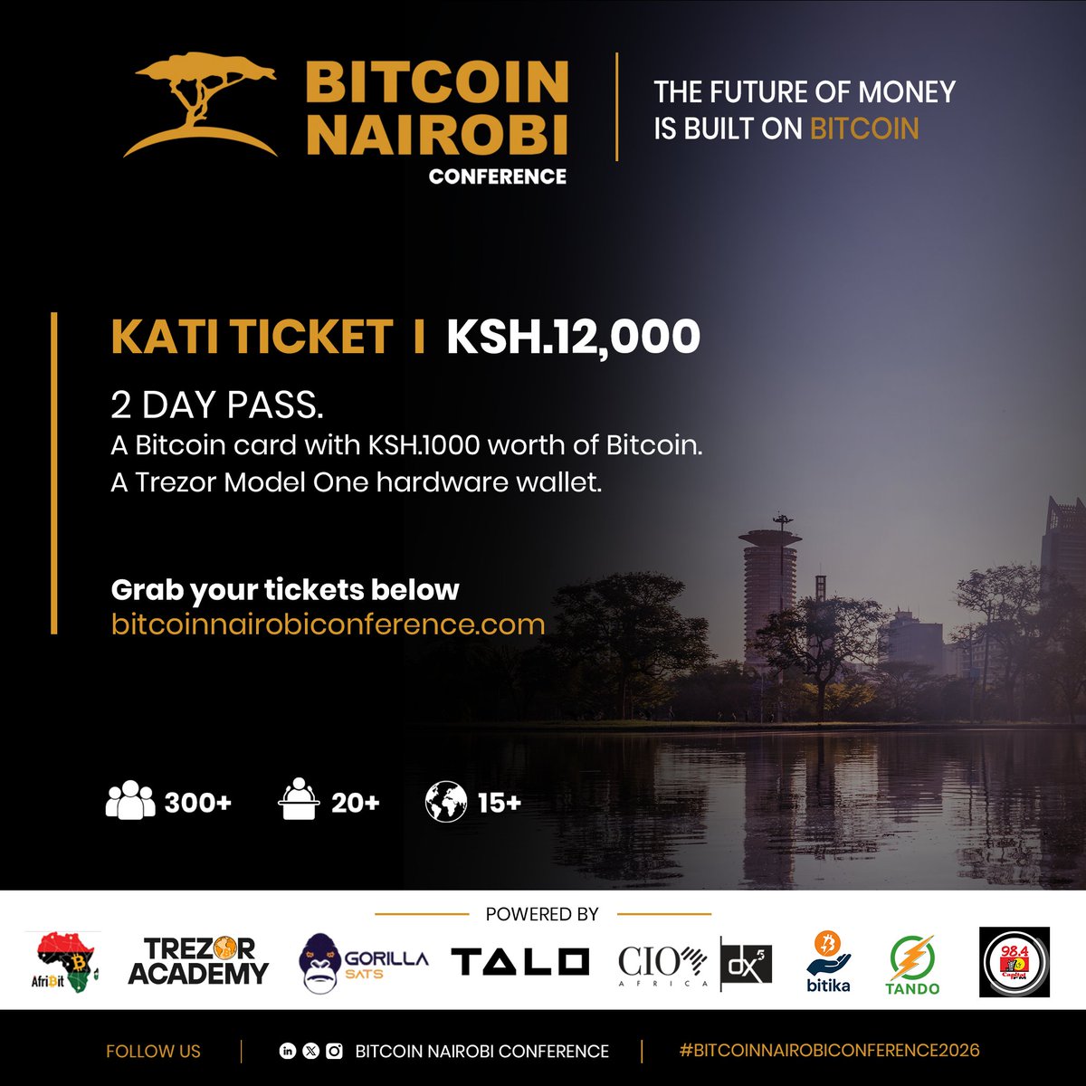 btcnairobi_conf's tweet photo. Grab your BNC KATI TICKETS now from our website and join us at the #bitcoinnairobiconference this June at the ASK DOME Jamhuri Park Nairobi.

KSH.12,000 = Access to all conference days
KSH 6,000 = Access to 1 day (Wednesday or Thursday)

Don’t sit on the sidelines while the industry moves forward.

PARTNERSHIPS AND SPONSORSHIP: admin@bitcoinnairobiconference.com

🗓️ Kibera Circular Economy Visit: 26th June 2026

@afribitkibera @trezoracademy @gorillasats @cioafrica @Talo_Africa @bitika_KE @tando_me   @capitalfmkenya

#bitcoinnairobiconference #bitcoinafrica #bitcoinconference2026 #Nairobi #bitcoinnews