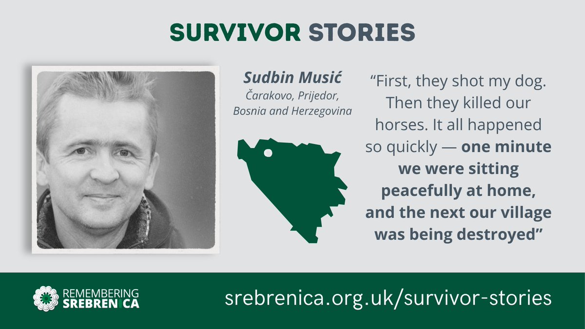 SrebrenicaUK's tweet photo. Sudbin Musić is a survivor of Trnopolje concentration camp near Prijedor, where he was taken when the Serb military arrived in his village in 1992. This weekend, as we mark White Armband Day, you can read Sudbin's testimony on our website: https://t.co/6uZJuk6FAL
#WhiteArmbandDay https://t.co/SNZ1zQI6wv