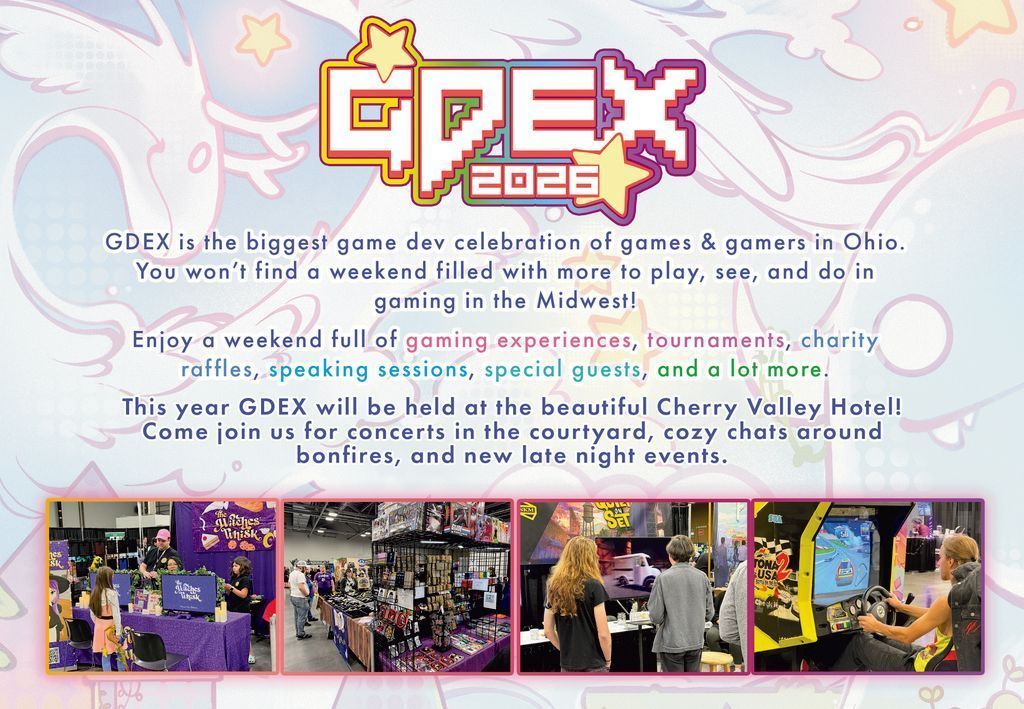 TheGDEX's tweet photo. The biggest game dev celebration of games and gamers in Ohio. 

October 15 to 18. Badges are live at https://t.co/BbemUrKcr1. https://t.co/EDGj0zNbnT