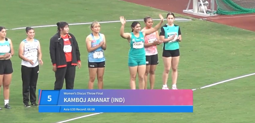 nnis_sports's tweet photo. 🚨 Amanat Kamboj wins GOLD in the women’s discus throw at the U20 Asian Athletics Championships 2026! 

India’s Amanat Kamboj brought home gold in the women’s discus throw final with a best effort of 52.27m at the ongoing U20 Asian Athletics Championships.

🥇 Amanat Kamboj (India) - 52.27m
🥈 Chenyi Ma (China) - 51.30m
🥉 Koko Konda (Japan) - 49.74m

At the previous U20 Asian Athletics Championships, Amanat won silver. This time, she has upgraded her medal to gold.

#IndianAthletics #Athletics @afiindia #AthleticsIndia