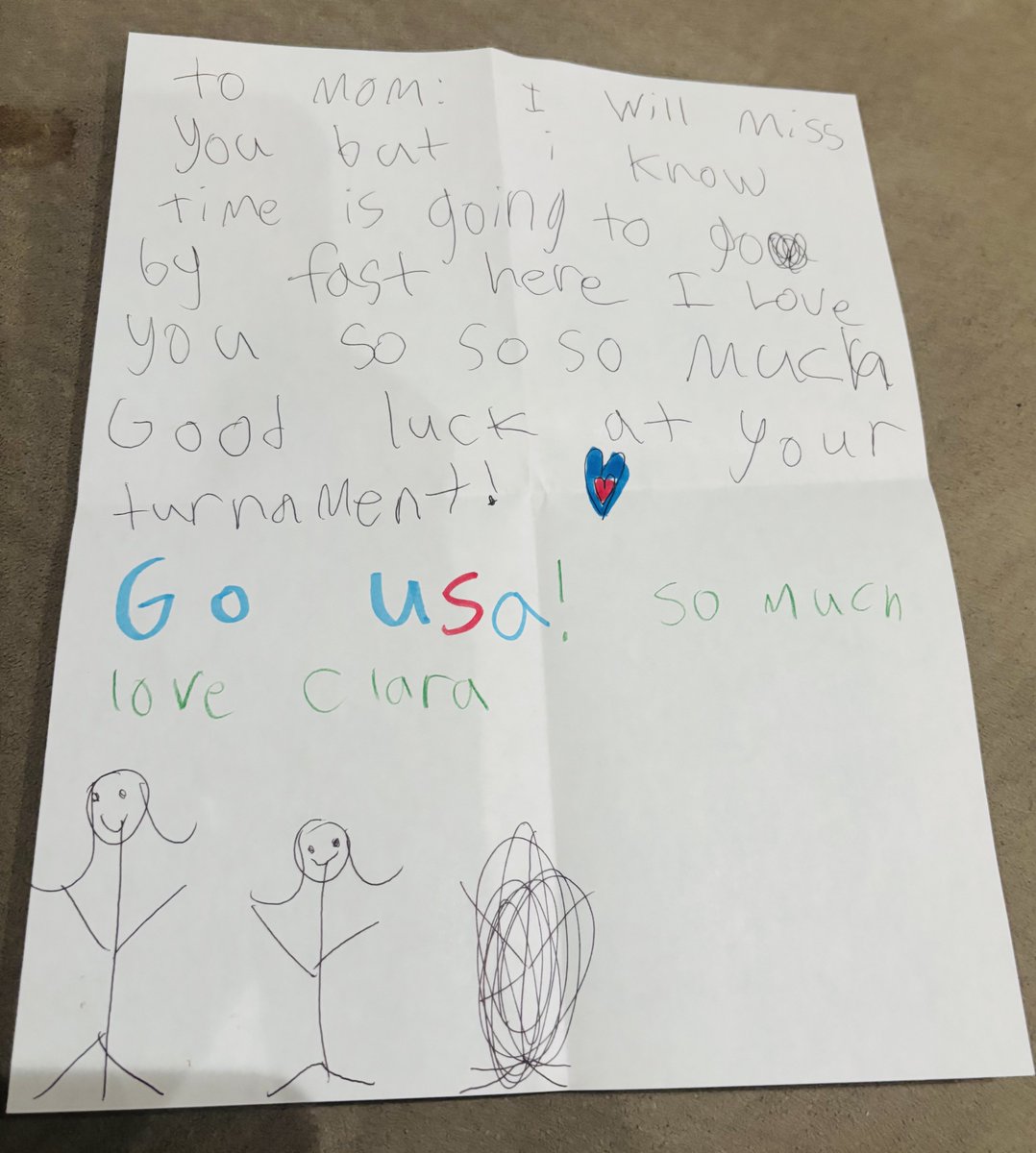 CoachFralick's tweet photo. A sweet note from my littlest one! ❤️ 🇺🇸 https://t.co/h7i8LL7XGU
