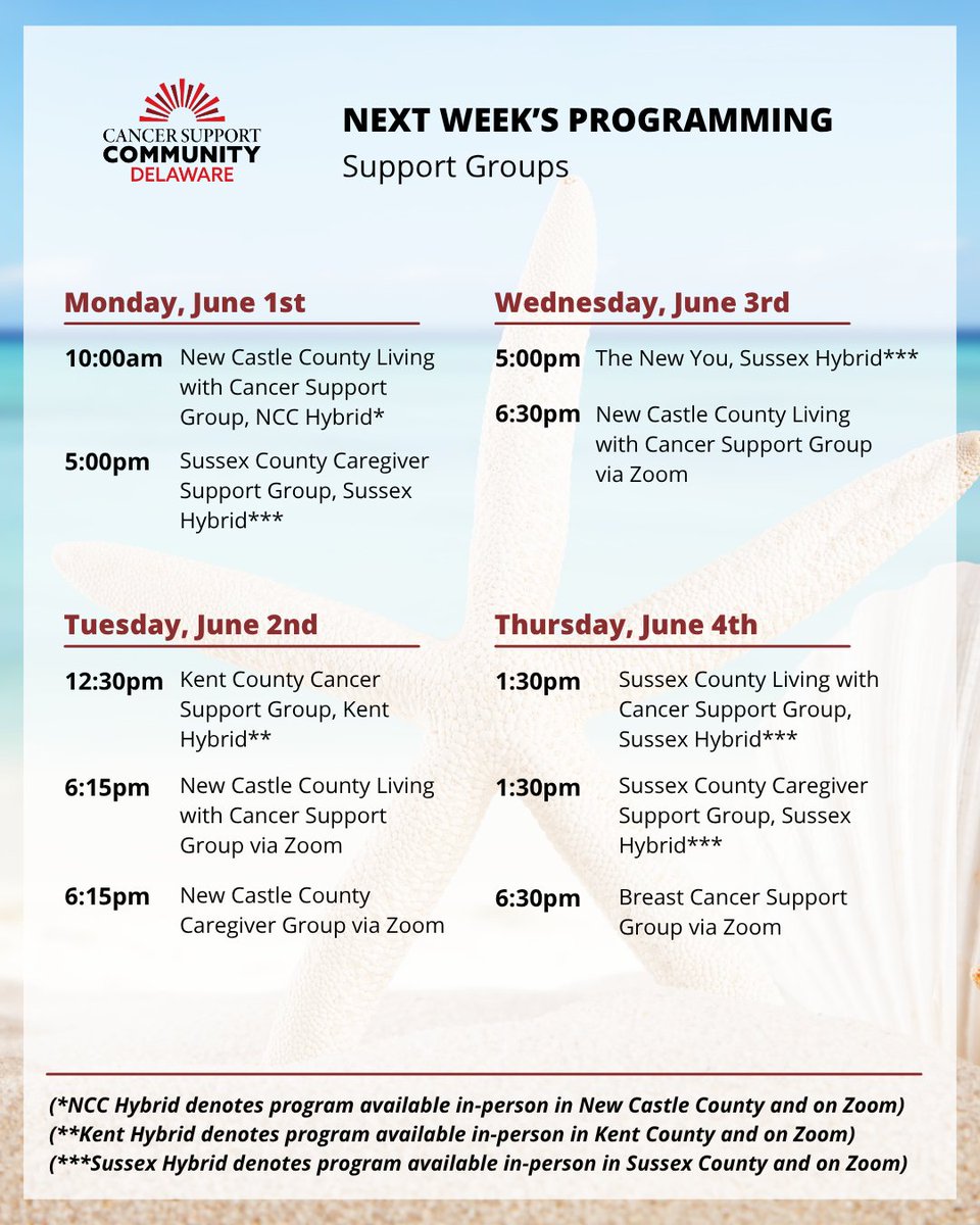 CancerSupportDE's tweet photo. Here is what's coming up next week at #CSCDE!

Join us this week in a Healthy Lifestyle class! Register at: https://t.co/ZFo5775vsA

#CSCDE
#CancerSupport
#CancerAwareness
#CancerCommunity
#MentalHealthAwareness https://t.co/QlQrUBW2wX