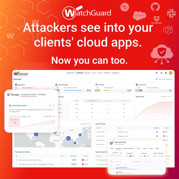 WatchGuard_NL's tweet photo. Bij de lancering ondersteunt WatchGuard Cloud Detection and Response meer dan 40 applicaties, waaronder Microsoft 365, OpenAI, HubSpot, ConnectWise, Salesforce, Google Workspace en Jira.

Ontdek CloudDR: https://t.co/FvHaTAXtdT

#CloudSecurity #SaaSSecurity #MSP #WatchGuard https://t.co/LQXA0F9gWA