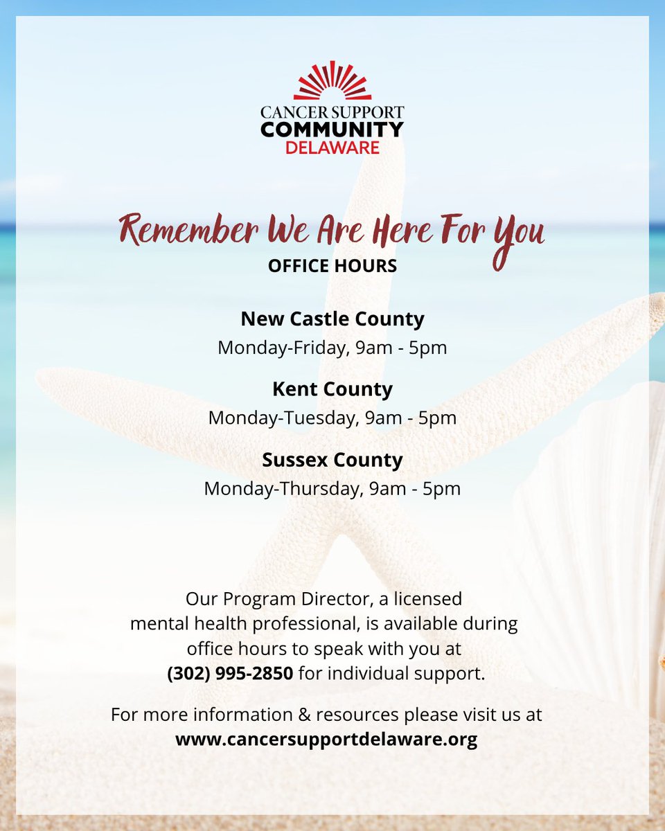 CancerSupportDE's tweet photo. Here is what's coming up next week at #CSCDE!

Join us this week in a Healthy Lifestyle class! Register at: https://t.co/ZFo5775vsA

#CSCDE
#CancerSupport
#CancerAwareness
#CancerCommunity
#MentalHealthAwareness https://t.co/QlQrUBW2wX