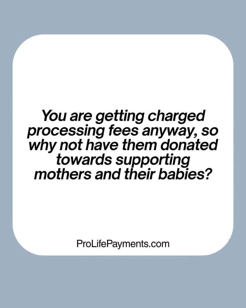 ProLifePayments's tweet photo. We send funds to Pro-Life causes. You are getting charged processing fees anyway, so why not have them donated towards supporting mothers and their babies?

https://t.co/nzyzMieRg8

#prolifepayments #womensrights #abortion #prolife #paymentprocessor https://t.co/YnHqQxPWtX