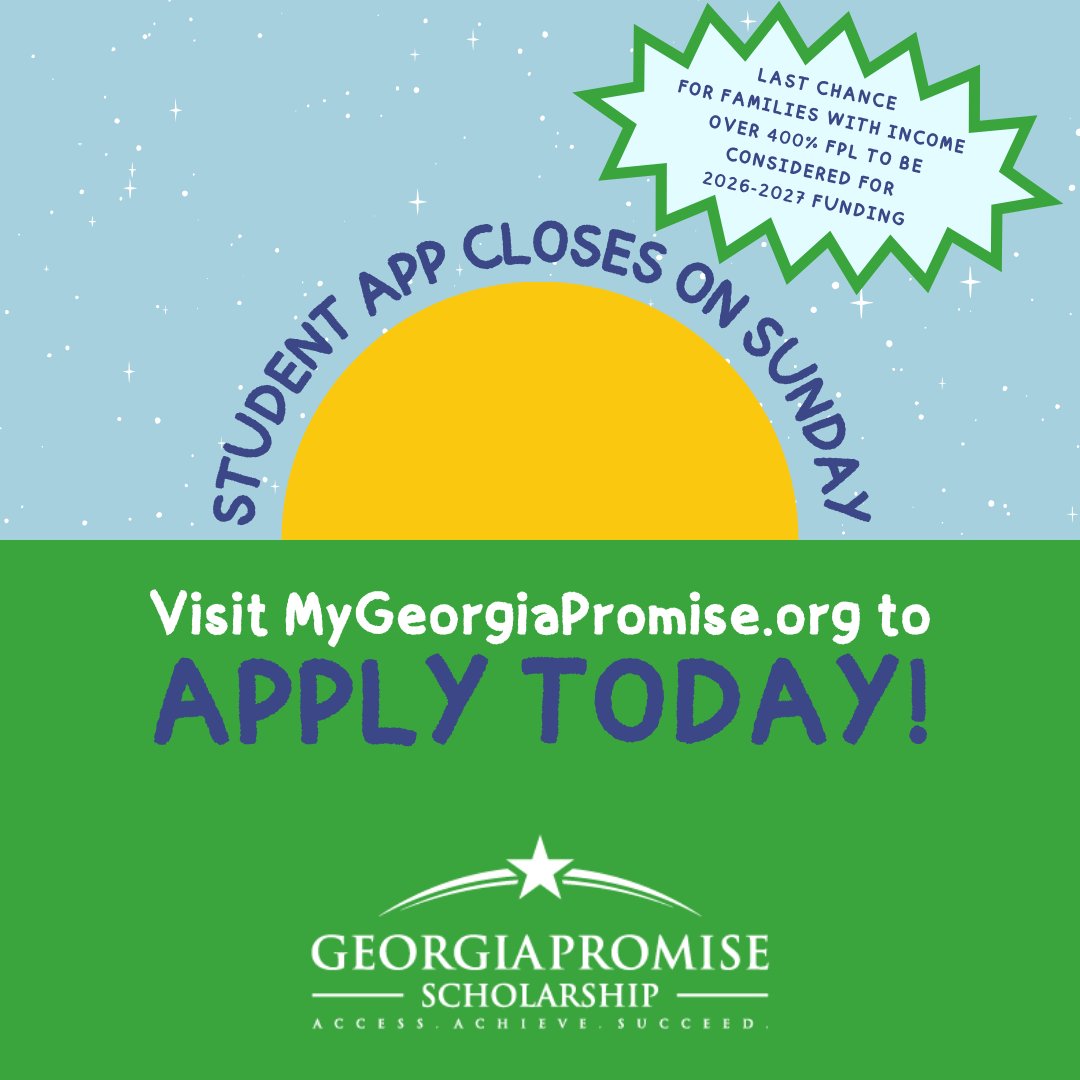 Mygapromise's tweet photo. The student app closes May 31; don’t miss your opportunity to apply for fall semester. Please note this is the final opportunity for families with income over 400% FPL to apply for 26-27 academic year funding. Applications are not reviewed on a first-come, first-served basis. https://t.co/SmghGWwUBd