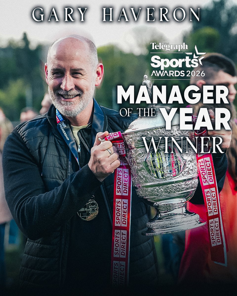 larnefc's tweet photo. Gary Haveron won the Professional Manager of the Year at last night's Belfast Telegraph Sports Awards 🏆

Another accolade for an unforgettable season, congratulations Gaffer! 👏

#WeAreLarne #ForTheTown https://t.co/akyGmJdY4U