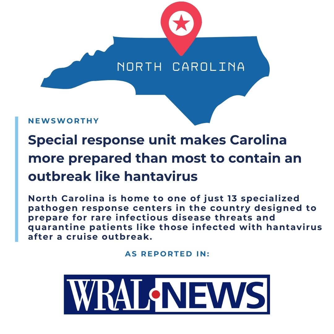 The_NSPS's tweet photo. .@WRAL News highlighted @UNCMedCenter preparedness for hantavirus response.

NETEC expert Dr. David Wohl discussed ongoing readiness and coordination through UNC’s Special Pathogen Response Center (SPARC).

https://t.co/ytivPurJQp

#NETEC #NSPS #RESPTC #Hantavirus https://t.co/lG33mbaOP3