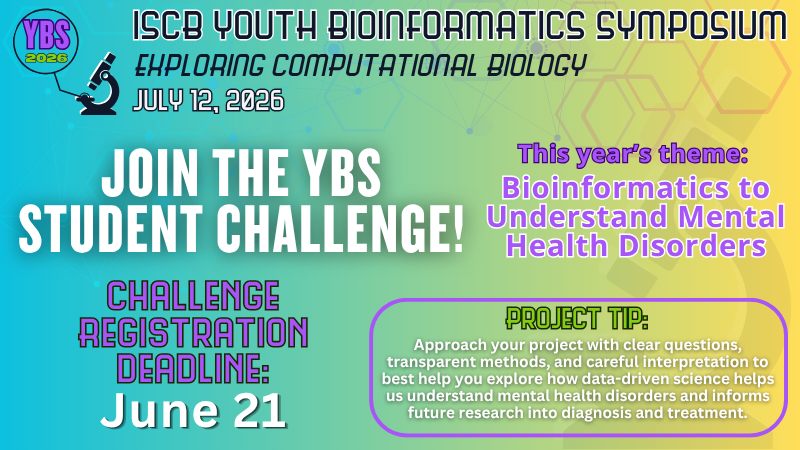 iscb's tweet photo. 📣 Calling all middle and high school students! The #YBS2026 Student Challenge is open! 

This year's theme: Bioinformatics to Understand Mental Health Disorders.

Explore how data-driven science can contribute to understanding mental health and inform future research into diagnosis and treatment.