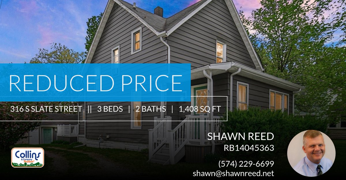 ShawnReed1's tweet photo. 📍 Reduced Price 📍 This recently reduced home at 316 S Slate Street in Culver won't last long, so, don't wait to set up a showing! Reach out here or at (574) 229-6699 for more information!

SHAWN REED
... https://t.co/fKS5GHnPDN https://t.co/t4UvEHSsuT