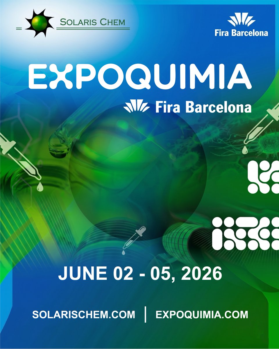 solarischem's tweet photo. Next week, the SolarisChem team is heading to Barcelona to visit Expoquimia 2026!
We can't wait to connect with partners, share insights, and explore the latest innovations in the industry.

#Expoquimia2026 #SolarisChem #ChemicalIndustry #Innovation #Sustainability #Networking https://t.co/9AJNzU9DV4