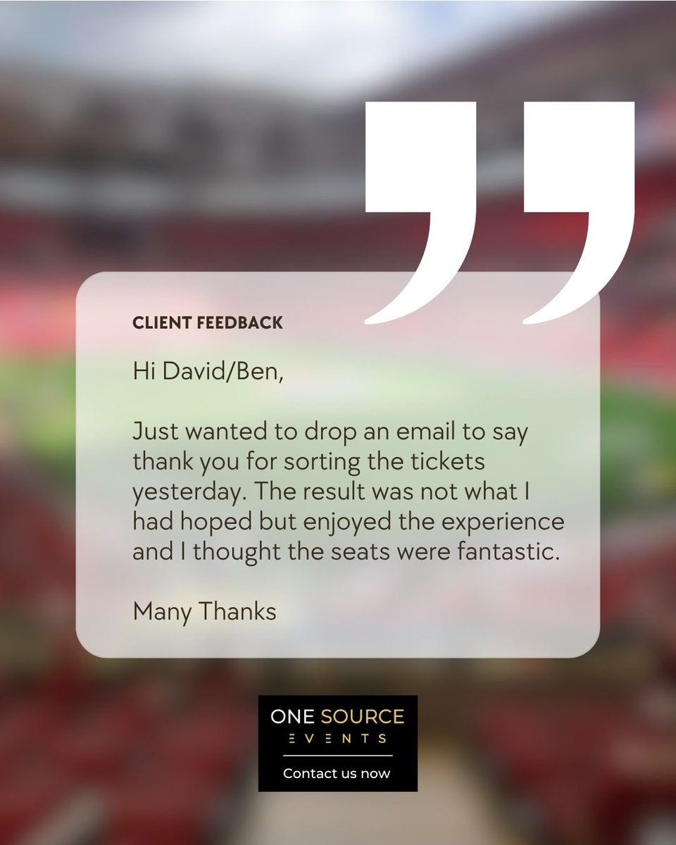 OneSourceE1's tweet photo. ✨ Client Feedback Spotlight ✨

We’re always grateful when clients take the time to share their experience with us — and this message truly made our day.

Delivering premium access, smooth organisation, and unforgettable experiences is at the heart of One Source Events. https://t.co/hojOBFqJgX