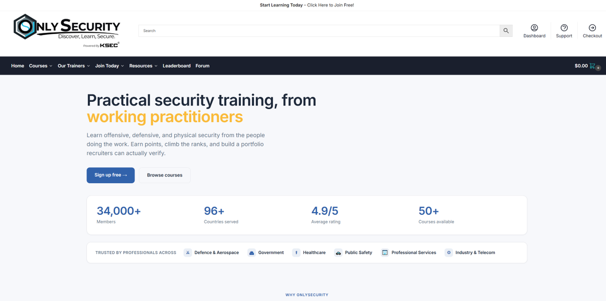 onlysecurityuk's tweet photo. The OnlySecurity platform just got a full rebuild.

Faster. Cleaner. Built around how security professionals actually learn.

Same no-fluff promise: hands-on training from people doing the job, not teaching from slides.

https://t.co/KKSn7LC011 https://t.co/pgGV20u14z