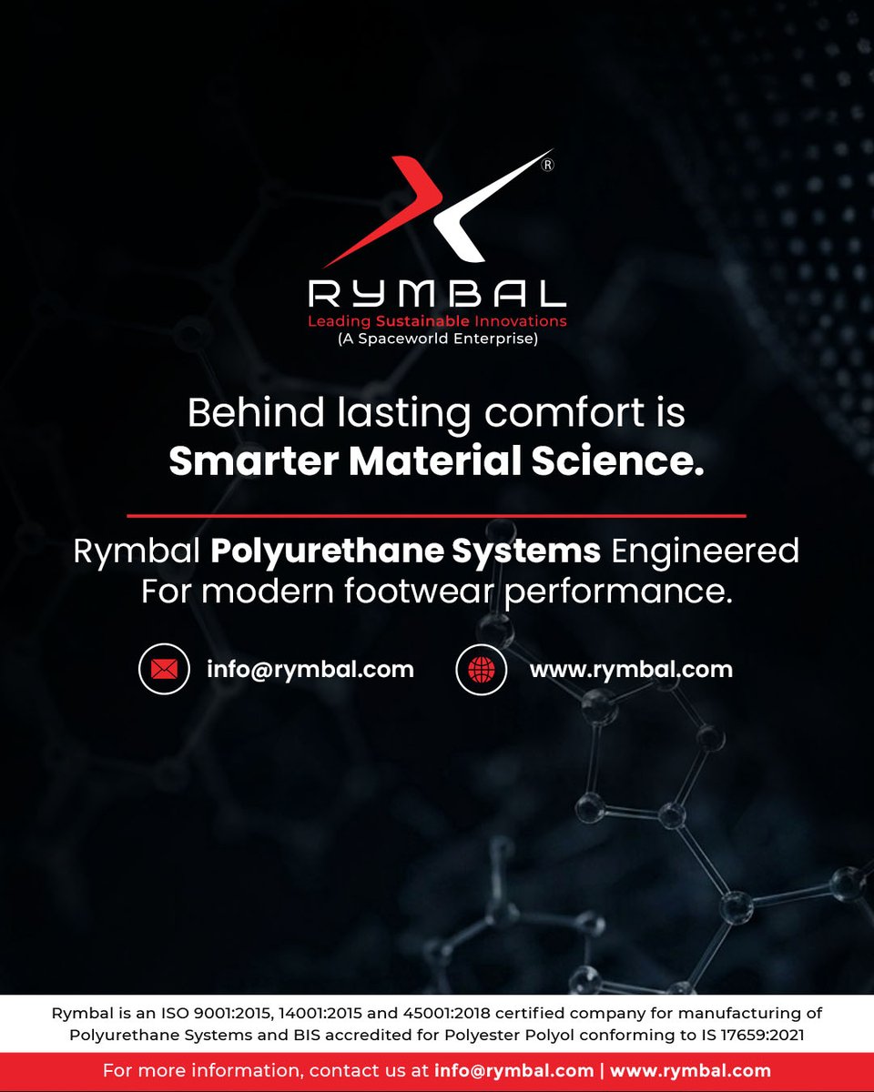 RYMBAL12973's tweet photo. Most shoes feel great when new. The real test comes after months of heat, moisture, pressure, and movement. That’s where material engineering matters. Rymbal’s PU systems support comfort, flexibility, shock absorption, and long-term durability. https://t.co/ml0A3Dg6sA