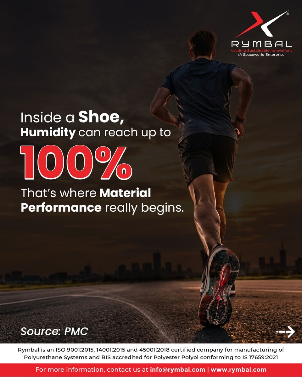 RYMBAL12973's tweet photo. Most shoes feel great when new. The real test comes after months of heat, moisture, pressure, and movement. That’s where material engineering matters. Rymbal’s PU systems support comfort, flexibility, shock absorption, and long-term durability. https://t.co/ml0A3Dg6sA