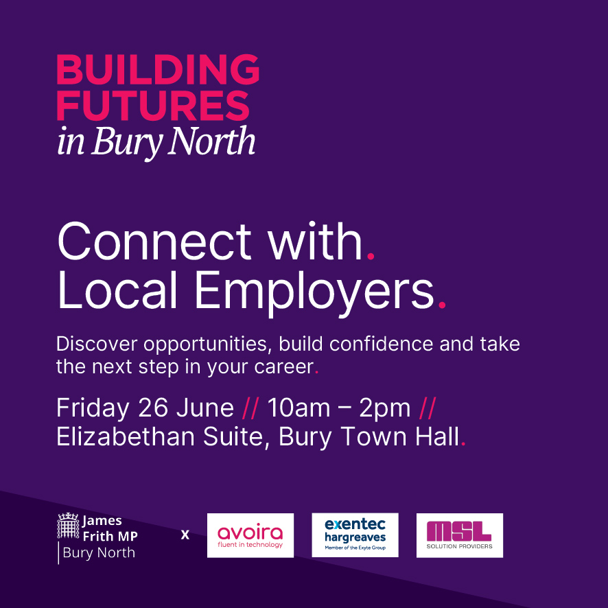 LBGAmbNorth's tweet photo. 🚀 Supporting the first Building Futures in #BuryNorth Jobs Fair with @JamesFrith MP.

Drop by and chat with our brilliant @LBGplc team about apprenticeships, early careers and routes into banking – plus tips and support to help you take your next step. https://t.co/AqtUjFrdhh