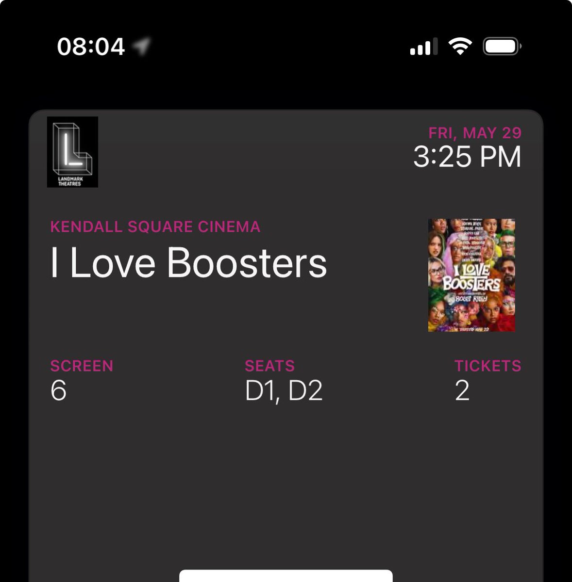niasb7's tweet photo. Nvm @BootsRiley it’s all good. I found a theatre playing at a more reasonable time. So excited to watch #ILoveBoosters https://t.co/cPiPdFwgaD