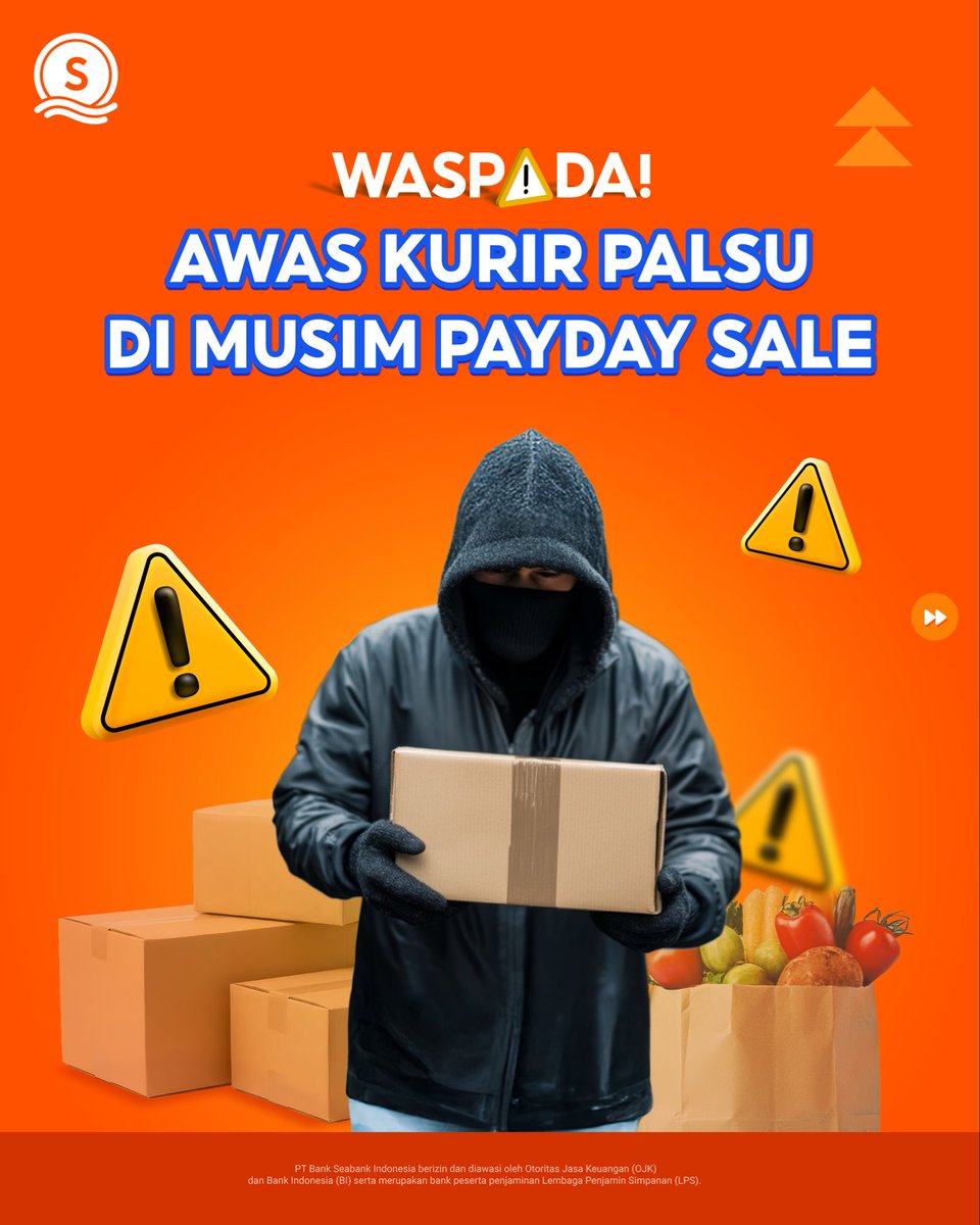 SeaBankID's tweet photo. AWAS KURIR PALSU! ADA CHAT MASUK MINTA KLIK LINK? STOP! 📦🚨

Sobat SeaBank, belakangan ini lagi marak banget modus penipuan berkedok kurir paket yang nge-chat lewat WhatsApp. Mereka biasanya kirim file dengan format APK berkedok "foto paket" atau "cek resi" dan minta kamu buat klik. JANGAN PERNAH DI-KLIK! Kalau kamu klik, data pribadi dan saldo rekening kamu bisa langsung dikuras habis oleh penipu. Yuk, lebih jeli dan kritis!

#SeaBankItuAman
#SeaBankUntukSemua

Mulai langkah finansial yang lebih simpel 🎆🎉 Bersama SeaBank, kamu bisa nikmati GRATIS TRANSFER 100x/bulan, BUNGA CAIR SETIAP HARI, dan BUNGA TINGGI s.d. 6% p.a.! Daftar sekarang dan mulai tahun baru dengan SeaBank 👉 https://t.co/i32A2fhfVe

PT Bank Seabank Indonesia berizin dan diawasi oleh Otoritas Jasa Keuangan (OJK) dan Bank Indonesia (BI) serta merupakan bank peserta penjaminan Lembaga Penjamin Simpanan (LPS).