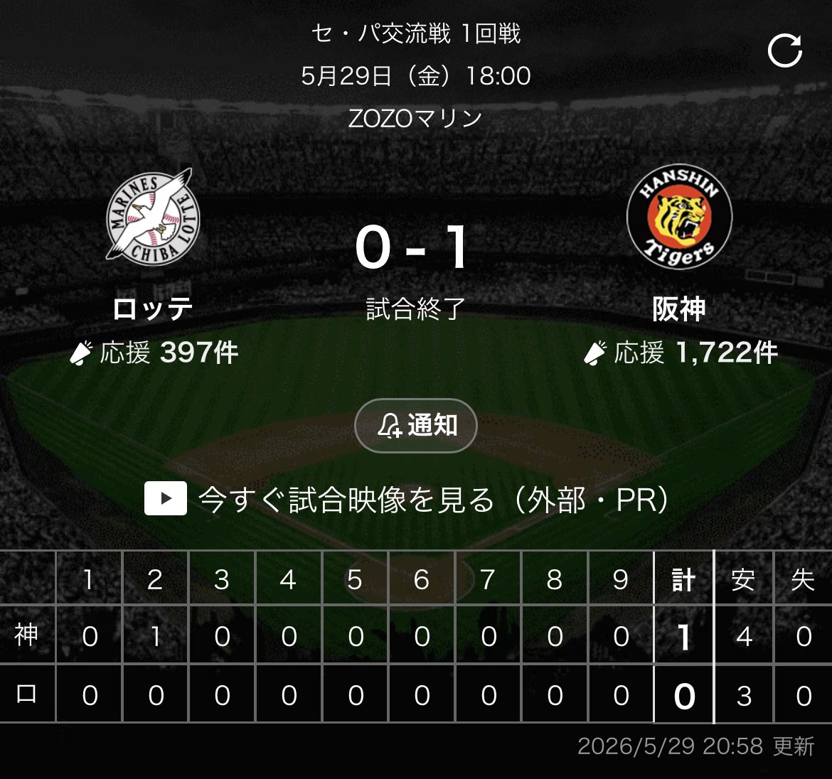 tigerperch's tweet photo. 久しぶりのとらほ〜🐯
交流戦やっと勝利🏅
遥人さまさまの1-0、打線は早よ目覚めてちょうだい😅 https://t.co/ZKbvW3UVe7