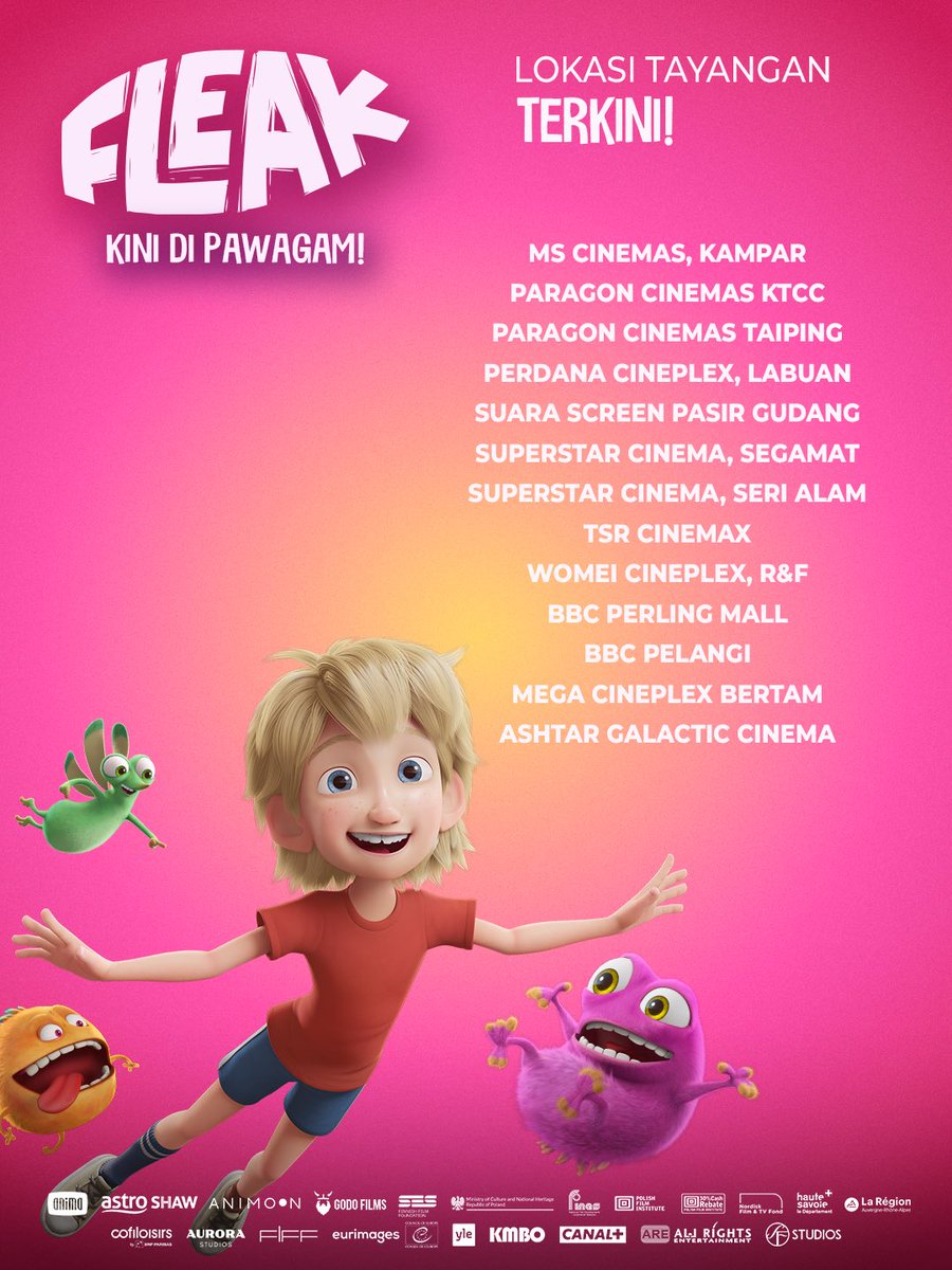 AstroShaw's tweet photo. Haa ni Min nak share lokasi-lokasi terkini untuk korang boleh serbu nak tengok kawan kita yang purple, furry, and from another dimension! 💜

Jumpa anda di dunia FLEAK sekarang!

#FleakInMalaysia #MalaysianAnimation #MalaysianCinema #FleakDiMalaysia https://t.co/yaEGgm5j9J